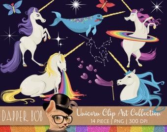 Unicorns Clipart Collection | Rainbow Unicorn Clip Art Set PNG Elements