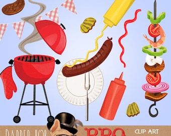 BBQ Party Clip Art Collection | Barbecue Grill Kebab Food PNG Clipart Set