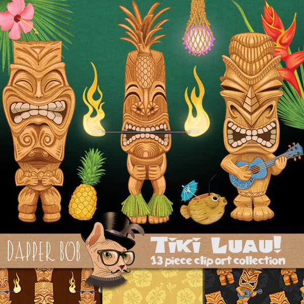 Tiki Statue Luau Partei Clip Art Sammlung | Hawaiian Tikis PNG Clipart Digital Set