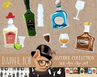 Stock the Bar | Retro Style | Liquor Alcohol Bottles Clip Art Collection | PNGs