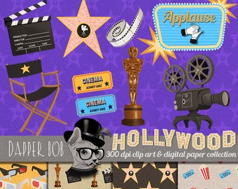 Old Hollywood Movies Clip Art and Digital Paper Collection for Scrapbooking and Paper Craft