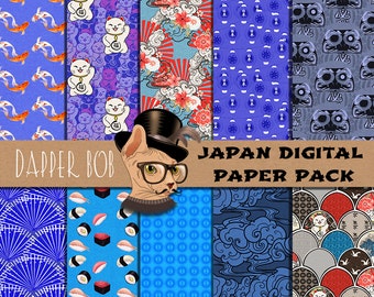 Japan Lucky Cats Koi Fish Digital Paper Pack