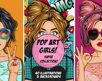 Retro Comic Style Pop Art Girls Clip Art Collection