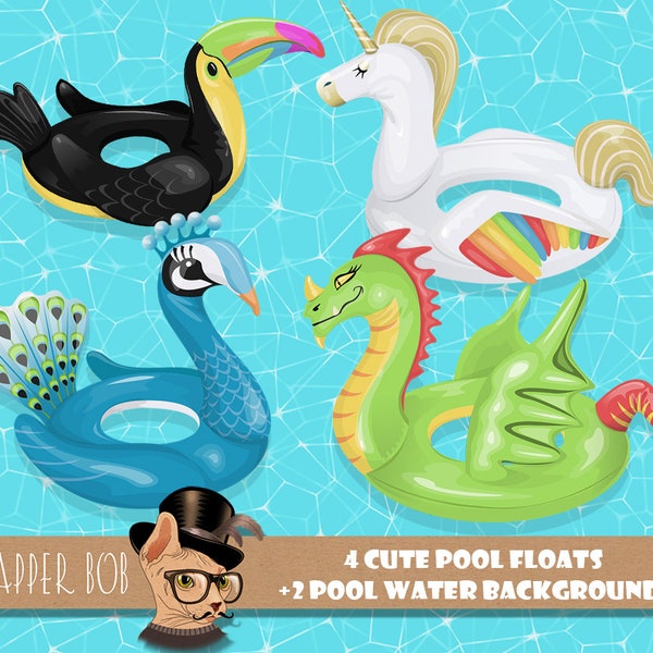 Swimming Pool Float PNG Clipart Collection with Dragon, Peacock, Pegasus and Toucan Characters