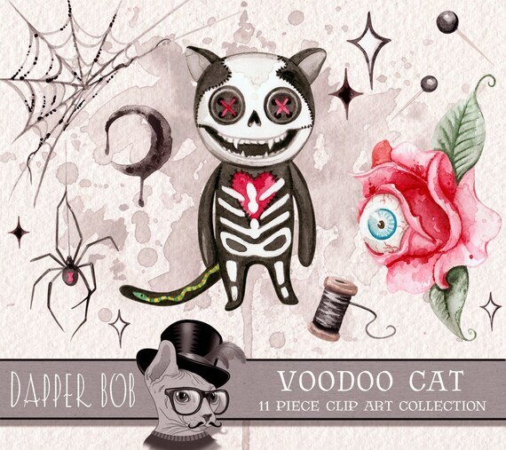 Download Watercolor Voodoo Cat Halloween Magic Clip Art Collection Etsy