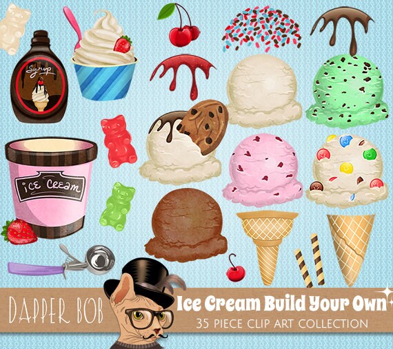 Build Your Own Ice Cream Cone Clip Art Collection Digital PNG Candy Treats Clipart Set