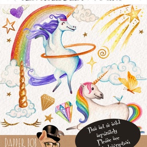 Watercolor Unicorns Hand Painted PNG Clip Art Elements Collection Glitter Unicorn Clipart Set image 4