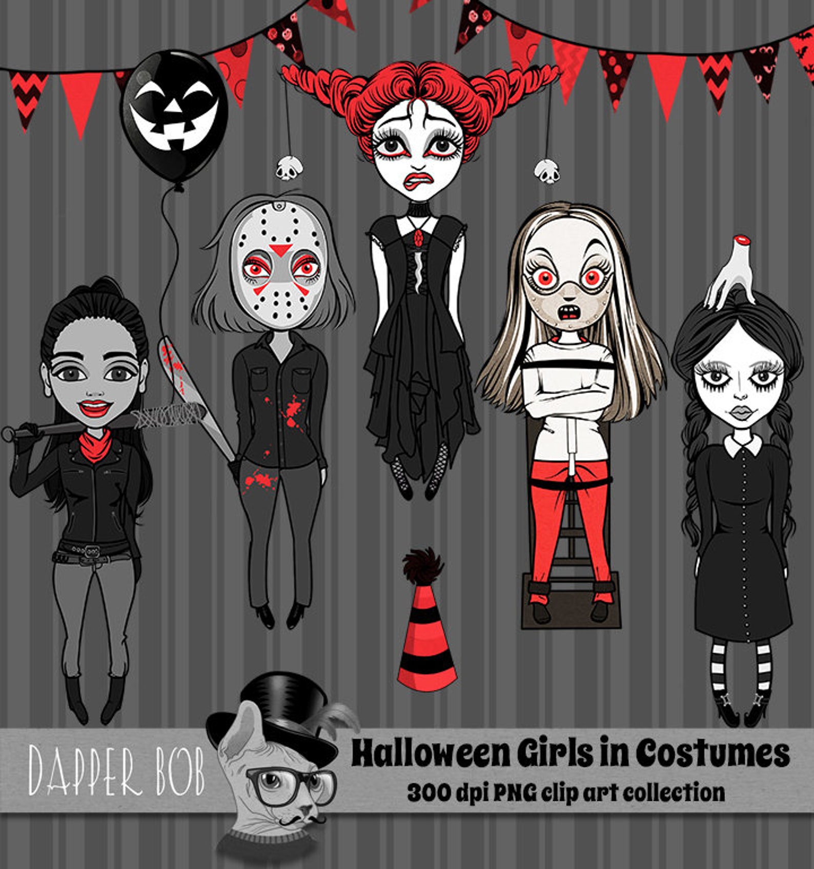 Cute Halloween Girls in Costumes Horror Party Clip Art Etsy