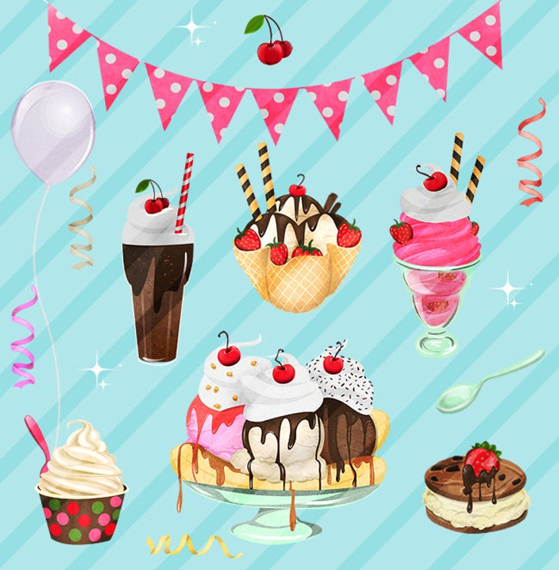 Ice Cream Shoppe Birthday Party Digital Clip Art Elements for Etsy