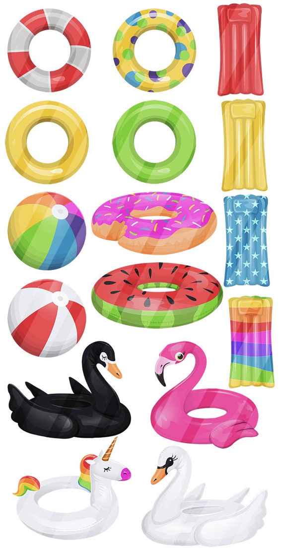 Swimming Pool Floats Clip Art Collection Cute Summer Floaties PNG Clipart  Element Graphics Set 