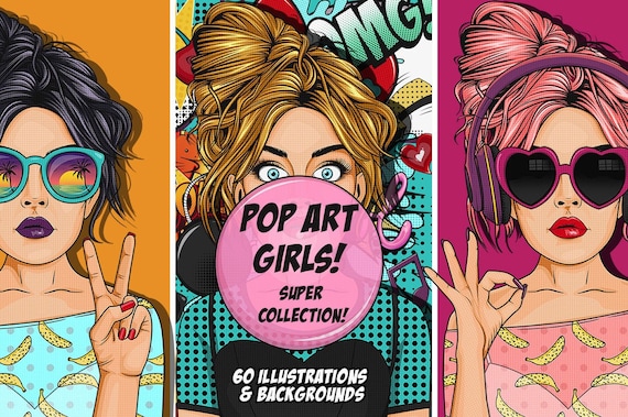 Retro Comic Style Pop Art Girls Clip Art Collection | Etsy