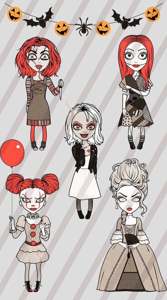 Digital Art & Collectibles Halloween Scary Girls Characters Set