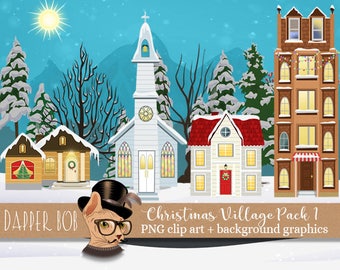 Christmas Winter Village Clip Art Collection | PNG Digital Graphic Elements