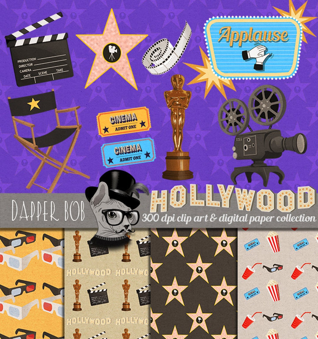 Old Hollywood Movies Clip Art and Digital Paper Collection for ...
