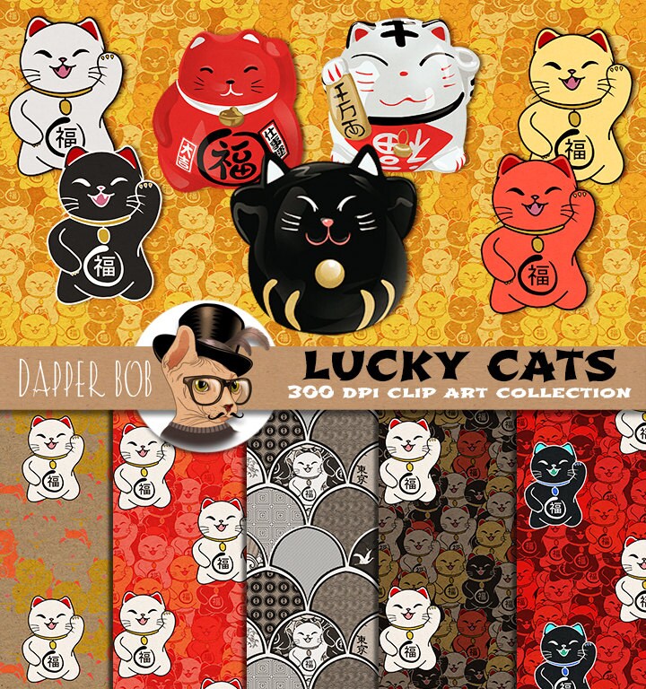 Download Lucky Cats Clip Art And Digital Paper Collection Bundle Etsy