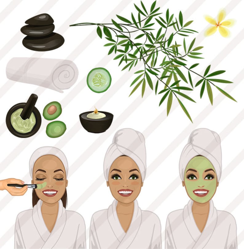 Woman Pampering Spa Facial Clip Art Collection PNG Clipart | Etsy