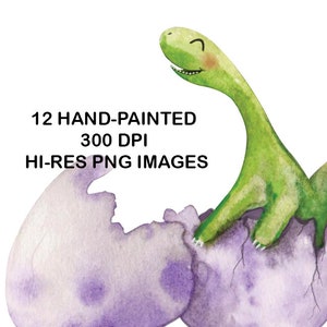 Watercolor Hand-Painted Dinosaurs Clip Art Collection Dinosaur T-Rex PNG Clipart and Digital Paper Set image 4