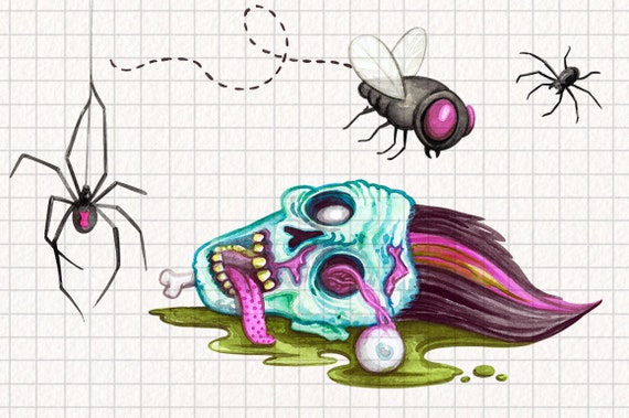 Watercolor Pop Art Style Zombie Heads Png Clip Art Collection Etsy
