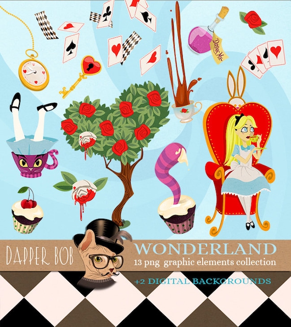 Alice's Wonderland Tea Party Clip Art and Digital Paper / PNG