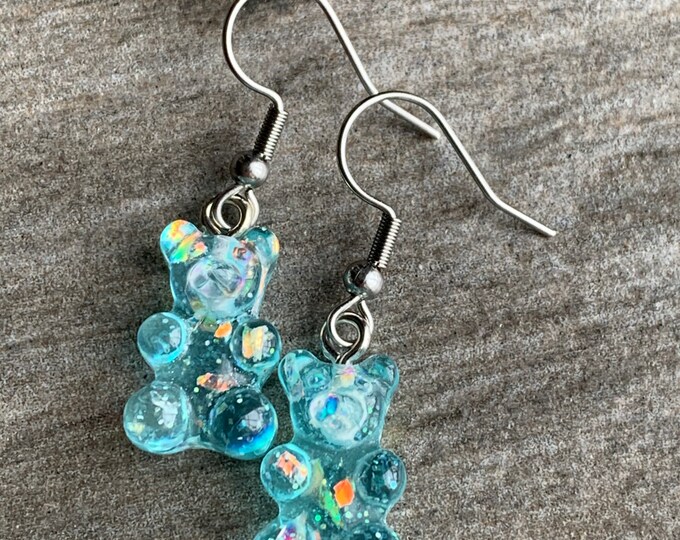 Earrings with turquoise blue gummy bear gummy bear earrings on silver metal alloy hook