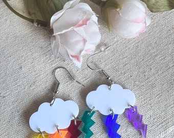 Magical stormy weather sky lightning rainbow earrings