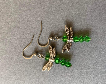 Green dragonfly earrings