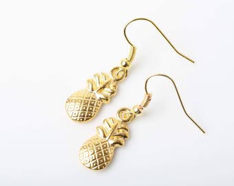 Boucles D'oreilles Ananas, Pinneapple Earrings, Fruits Earrings, Golden Pineapple, Pineapple Jewellery, Tropical Jewelry, Cute Earrings