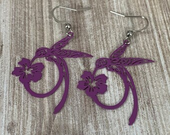 purple hummingbird charm earrings