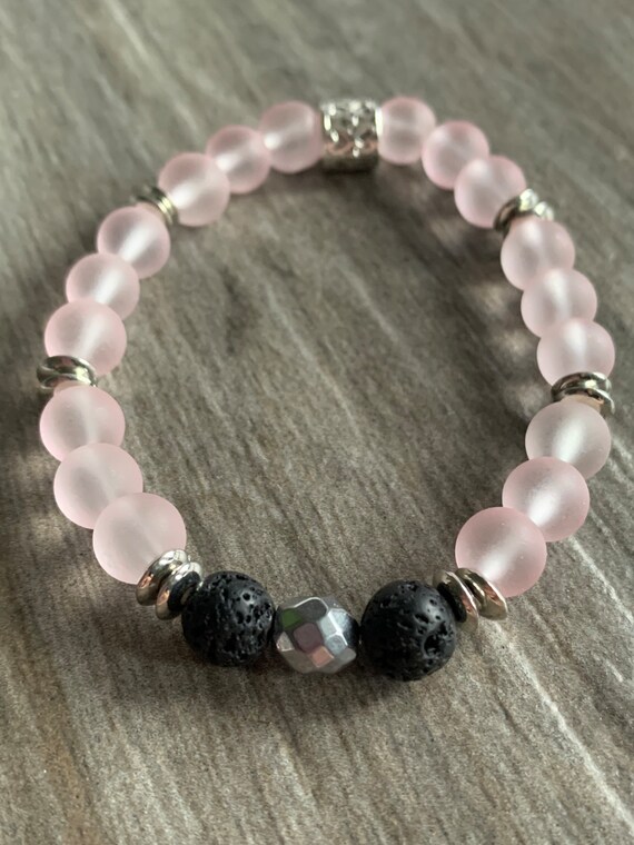 METAL BEAD BRACELET W/STONE BEADS & PEARLS ROSE METAL BEAD BRACELET W/STONE BEADS & PEARLS ROSE