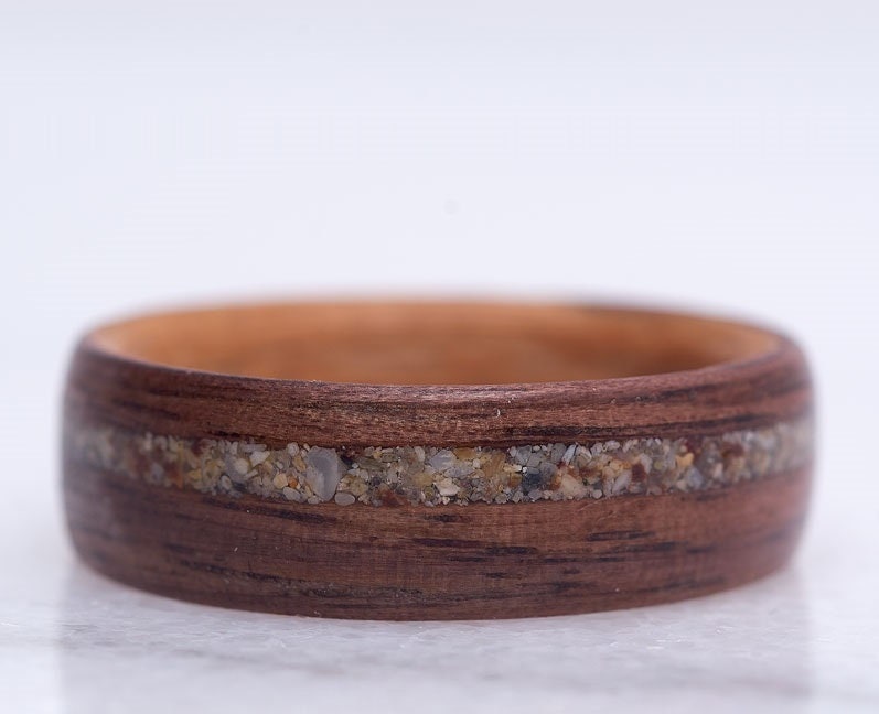 Wooden rings for men made of Walnut and Miami Sand Inlay, Wood