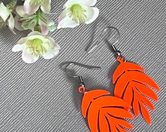 Neon orange leaf earrings