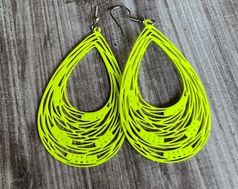 Neon green drop charm earrings