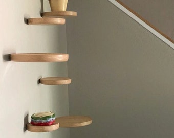 Wooden floating shelf by TOMAZIN | circle wood shelf,  wall art decor, wooden wall shelf, showcase shelf, small floating shelf, display case