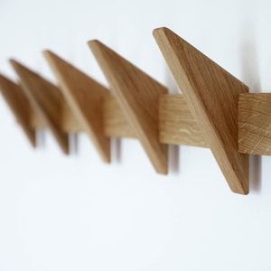 Solid Oak Coat Rack by TOMAZIN– Handmade Wall Hooks for Entryway, Bathroom, Kitchen or Office – Wall-Mounted Wooden Rack - Wall hook rack