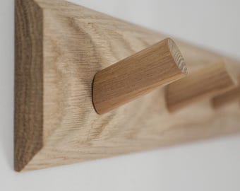 Peg rail Coat rack with chamfered edge by TOMAZIN | oak hook board, hat rack, shaker peg rack, dowel kitchen rail, towel hanger, hakenleiste