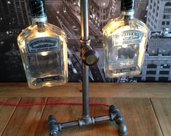 Vintage Industrial Whisky Bottle Pipe Lamp Mancave Bar Light Gift for Him