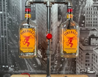 Vintage Industrial Cinnamon Whisky Bottle Pipe Lamp Mancave Light Gift for Him