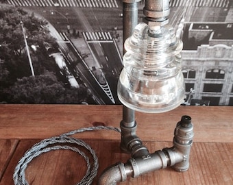 Hemingray 45 Clear Insulator Pipe Lamp Vintage Antique Light Steampunk Decor Modern Farmhouse Mother’s Day Gift for Her