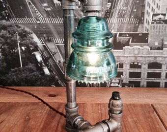Hemingray 42 Insulator Pipe Lamp Vintage Antique Office Mothers Day Gift Mancave Gift for Him