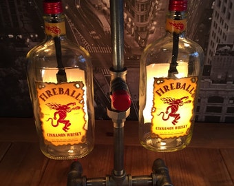 Vintage Industrial Cinnamon Whisky Bottle Pipe Lamp Mancave Light Gift for Him