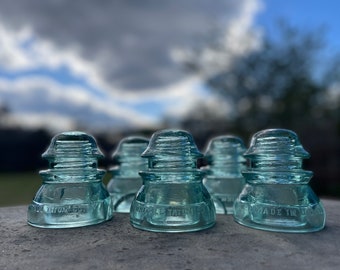 Whitall Tatum - Lot of 5 -  Aqua Green Glass Insulators (with cracks)