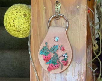 Hand-tooled Strawberry Keychain / Wall Hanging