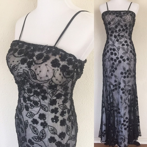 90s Caché vintage black and white romantic beaded