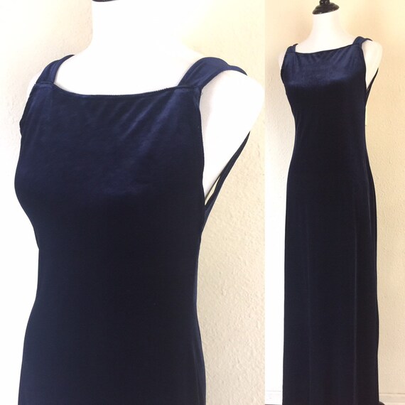 navy blue velvet evening dress