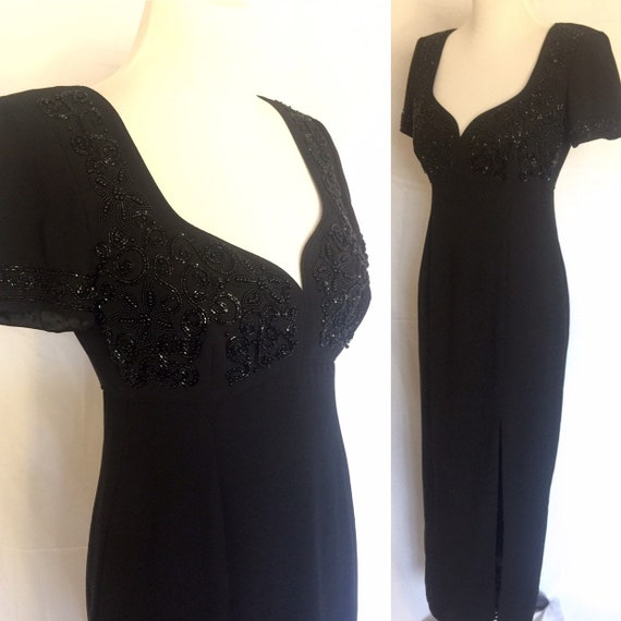 80s/90s vintage Liz Claiborne black formal beaded short sleeve | Etsy