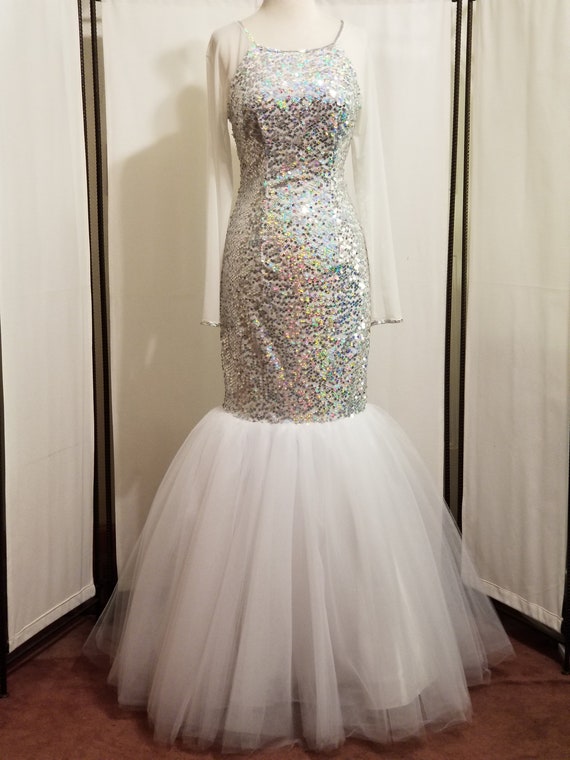 White sparkly top mermaid prom dress