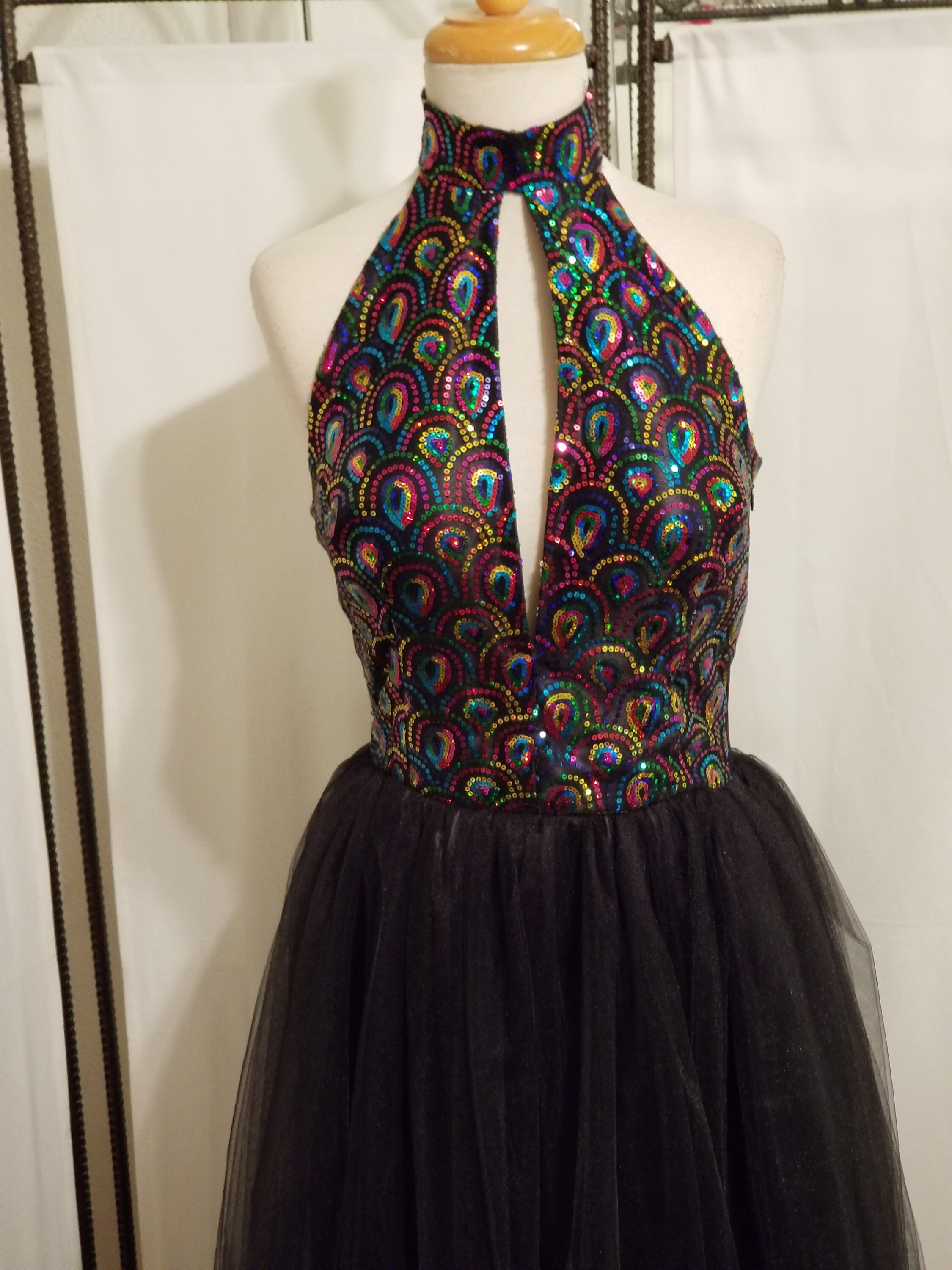 black peacock prom dress Primavera 4534 Size 2 Black Peacock Sequin Prom Dress Formal Gown