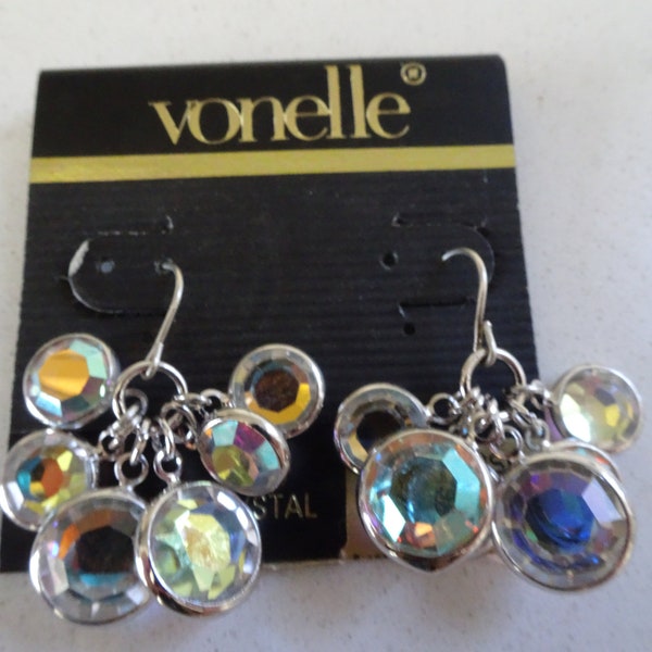 Aurora Borealis Silver Plate Swarovski Crystal Bezel Earrings by Vonelle