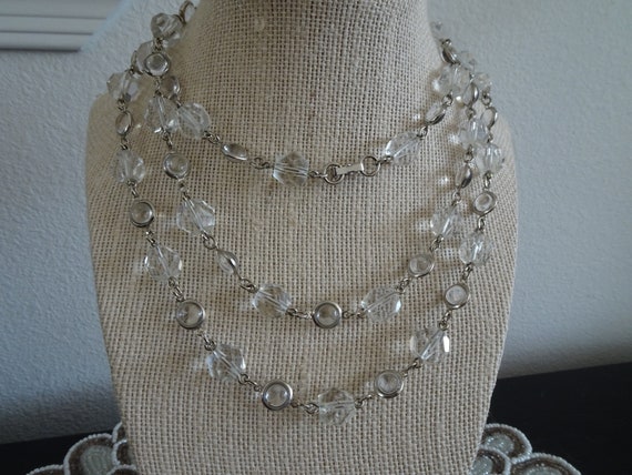 Vintage 49.5" Flapper Length Faceted Crystal and … - image 1