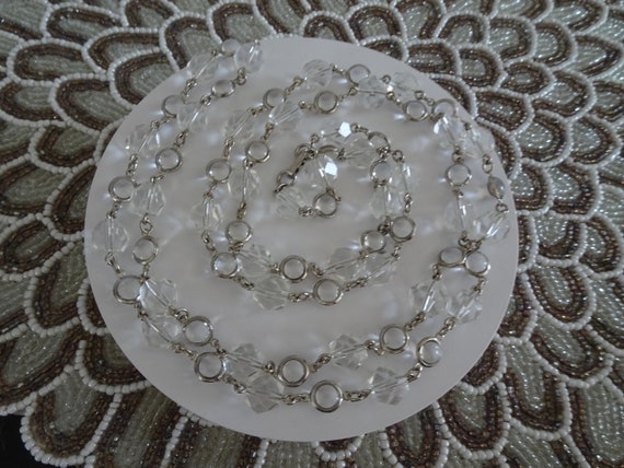 Vintage 49.5" Flapper Length Faceted Crystal and … - image 2